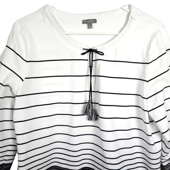 Talbots STRIPE TASSEL SPLIT-NECK Top - Picture 3 of 9